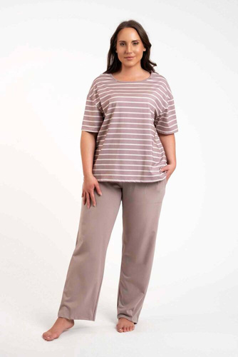 Piżama Damska krótki rękaw, długie spodnie Betty Italian Fashion - cappuccino/druk cappuccino