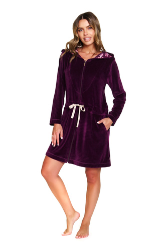 Szlafrok damski Doctor Nap 1008 z kapturem – elegancki fason z weluru bawełnianego