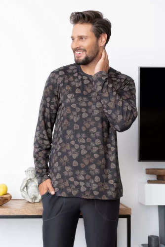 Piżama Męska z długim rękawem i spodniami Pinus Italian Fashion - druk/grafit