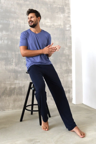 Piżama Męska z krótkim rękawem i długimi spodniami Dallas Italian Fashion - niebieski