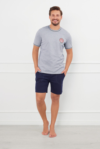 Piżama Męska krótki rękaw, spodenki Greg Italian Fashion - melanż/granatowy