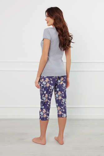 Piżama Damska krótki rękaw, 3/4 spodnie Pulia Italian Fashion - melanż/druk