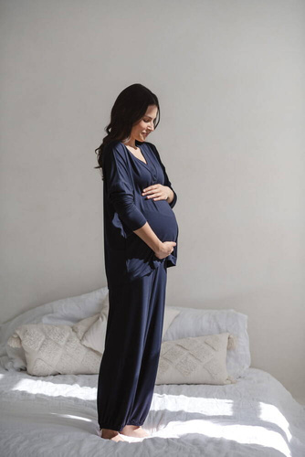 Bambusowe spodnie od piżamy ciążowej długie Moon Milk&Love granatowy