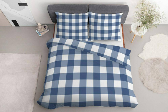 Pościel bawełniana 3840 B krata Detexpol niebieski/biały