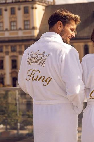 Szlafrok męski King + Korona ByShelly - biały/złoty