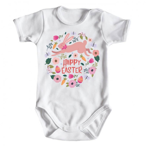 Body krótki rękaw "HAPPY EASTER z zajączkiem" Moocha biały 
