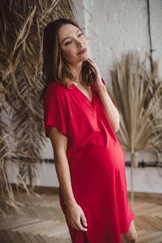 Bambusowa koszula nocna ciążowa i do karmienia Moon Milk&Love malinowy