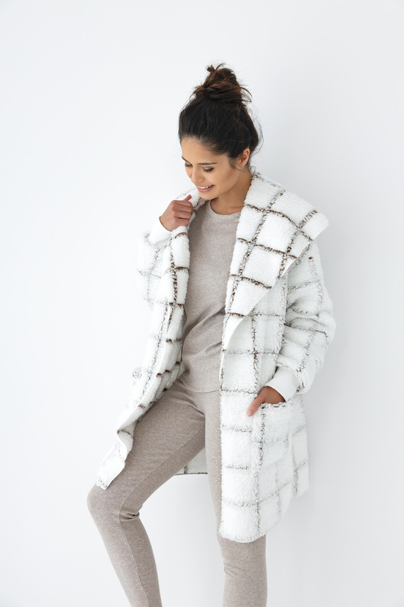 Kardigan Szlafrok Delphine Sensis - biały-kratka