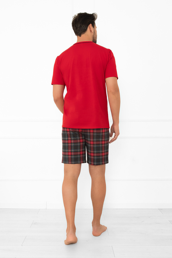 Piżama męska Rusoli Italian Fashion czerwona– 100% bawełna, krata, krótki rękaw