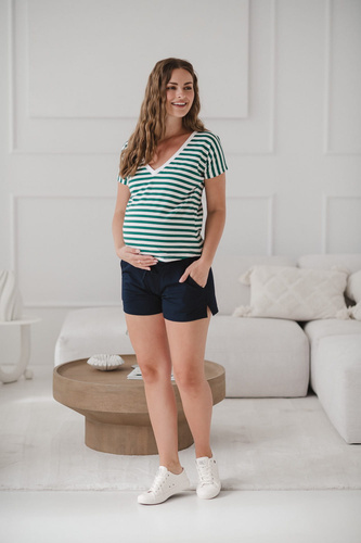 Bluzka Two Ways — ciążowa i do karmienia, dwustronna, krótki rękaw Milk&Love zielono-białe paski 