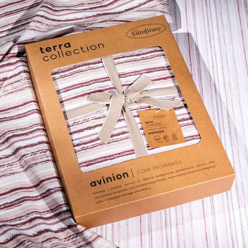 Pościel z bawełny z nadrukiem w paski i wypustką na poszewkach Avinion 6 Eurofirany beżowy