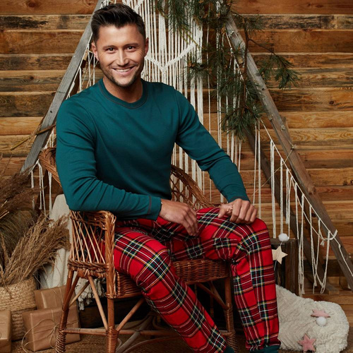 Piżama Męska długi rękaw, długie spodnie Narwik Italian Fashion - zielony/druk