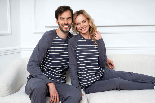 Piżama Męska długi rękaw, długie spodnie Lars talian Fashion - druk grafitowy/grafitowy