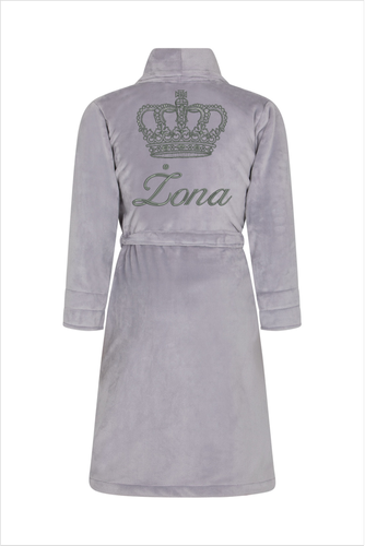 Szlafrok damski polarowy Żona + Korona ByShelly - jasny szary/srebrny