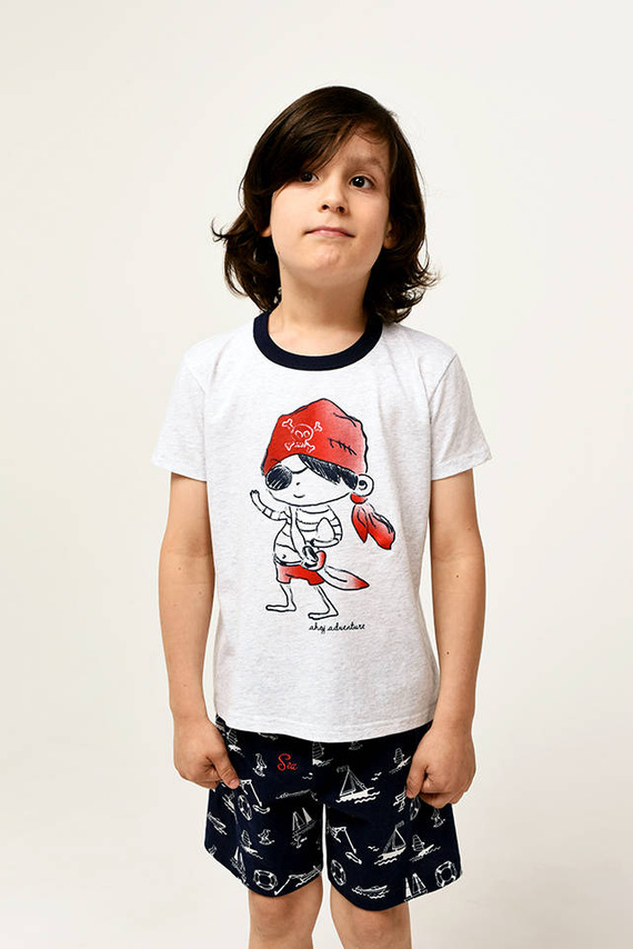 Piżama chłopięca krótki rękaw, spodnie Kastos Italian Fashion - jasny melanż