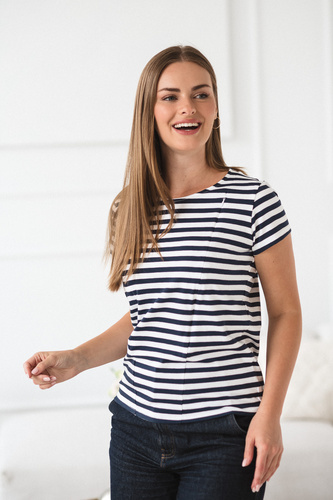 Wygodna bluzka do karmienia MamaFlow – bawełna z elastanem, paski granatowy Milk&Love 