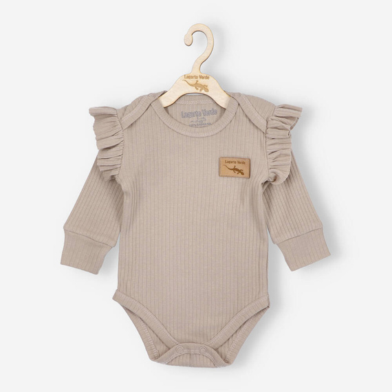 Dzianina prążkowana Body z falbankami Lagarto Verde - beżowy