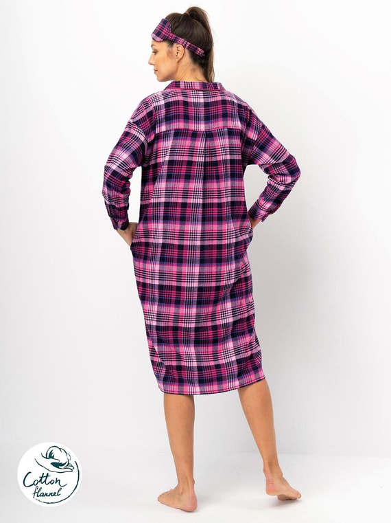 Koszula damska Key LND 490 – bawełna flanelowa, długi rękaw, zapinana na guziki