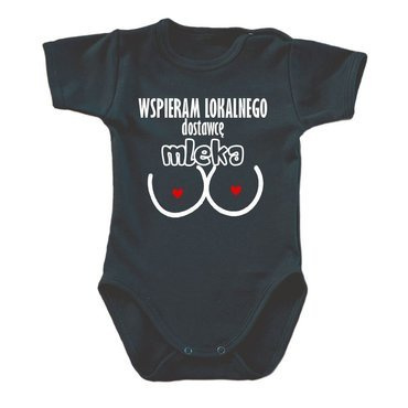 "Wspieram dostawce mleka" body krótki rękaw Moocha czarny