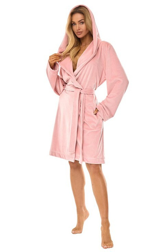 Luna 2509 pudrowy róż – szlafrok damski z kapturem L&L | Komfort i kobiecy styl
