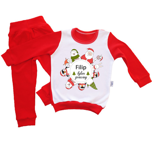 Piżamka świąteczna dla dzieci z imieniem "Byłam/byłem grzeczna/grzeczny" Moocha czerwony