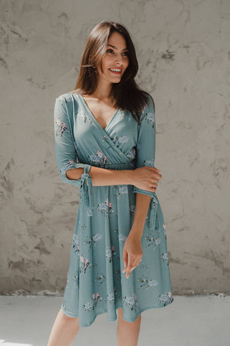 Sukienka do karmienia ciążowa Two Ways MIDI Milk&Love eukaliptus w hortensje