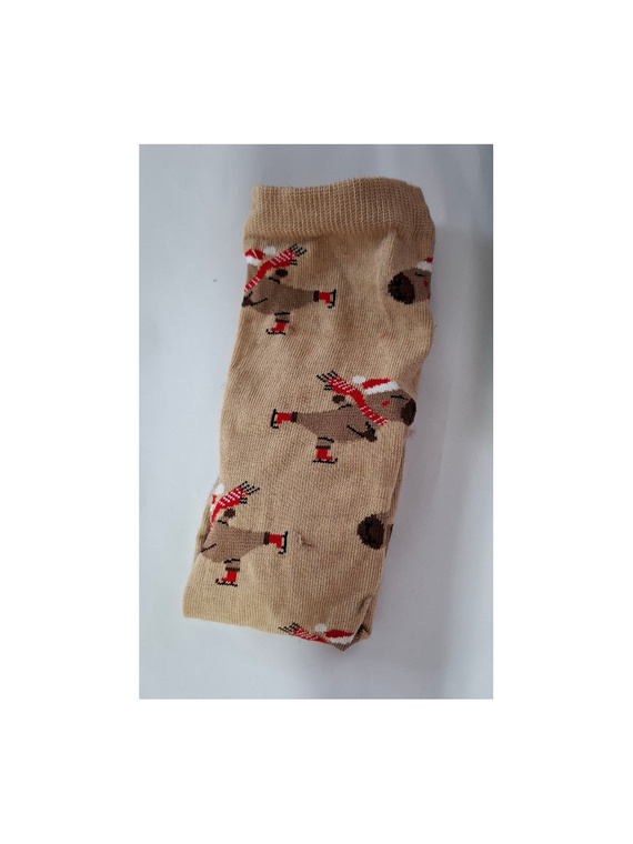 Skarpety Milena 1283.041 – Kapibara na łyżwach, świąteczne damskie, Beżowy