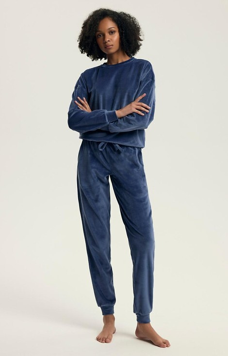 Delanie Henderson 43722 navy – piżama welurowa damska, komplet długi