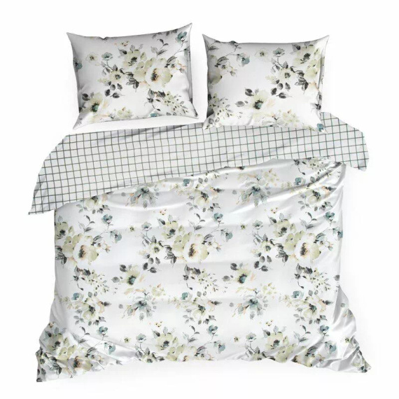 Pościel satynowa Spring 32 Kwiaty Eurofirany biały/miętowy