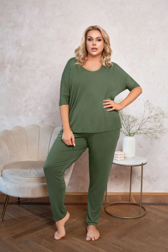 Komplet Damski krótki rękaw, dł. spodnie Paramo Italian Fashion - khaki