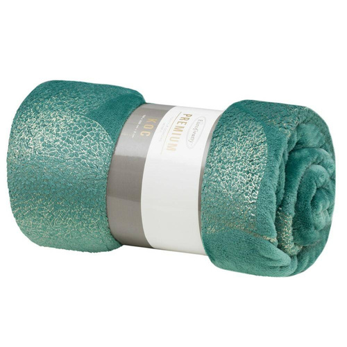 Koc narzuta z mikrofibry z błyszczącym nadrukiem liści Ginko 2 Eurofirany miodowy