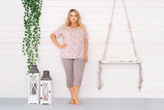 Piżama Damska krótki rękaw, 3/4 spodnie Kalmia Italian Fashion- druk