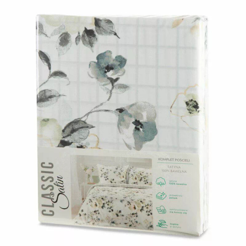 Pościel satynowa Spring 32 Kwiaty  Eurofirany biały/miętowy 