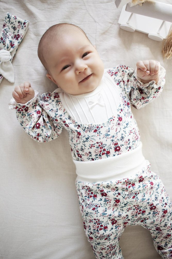 Body z długim rękawem 251 Jasmina Marija - ecru-kwiatki