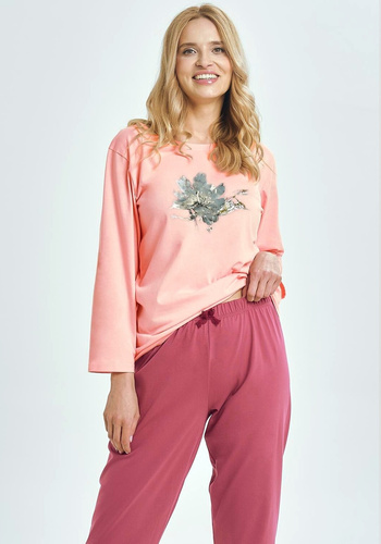 Taro 3460 Patricia piżama damska morelowa bawełna rękaw 7/8