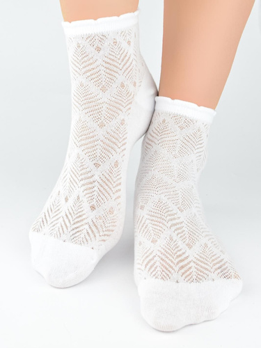SB118 Skarpety Żakard Liść Noviti- biały