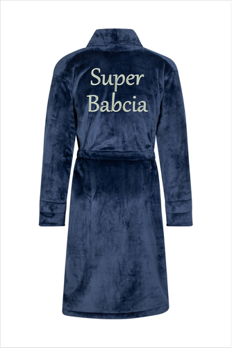 Szlafrok damski polarowy Super Babcia ByShelly - granatowy/srebrny