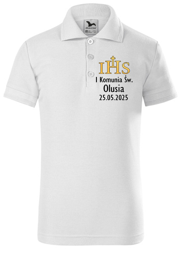 Koszulka polo "Pierwsza Komunia Św. z imieniem oraz datą"  Moocha biały 