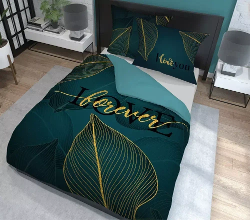 Pościel bawełniana 4331 A Love Detexpol turkusowy