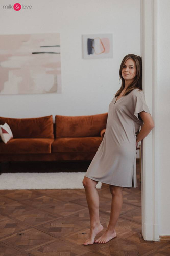 Bambusowa koszula nocna ciążowa i do karmienia Moon Milk&Love beżowy