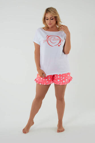 Piżama Damska krótki rękaw, spodenki Raba Italian Fashion -  biały/druk malinowy