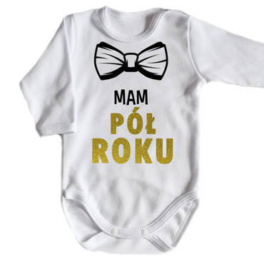 Body długi rękaw "MAM PÓŁ ROKU" Moocha biały