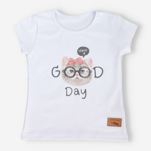 T-shirt dziewczęcy z krótkim rękawem KAR-4008/BIA Lagarto Verde biały 