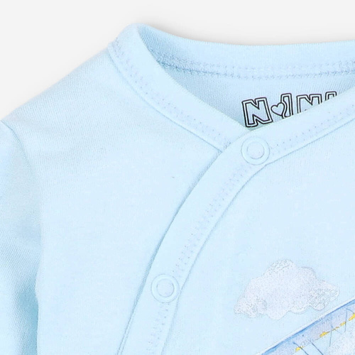 Body kopertowe z bawełny organicznej Samoloty Nini błękitny