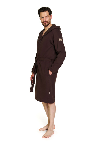Doctor Nap 7332 – Szlafrok męski 100% bawełna | Z kapturem i kieszeniami - brownie