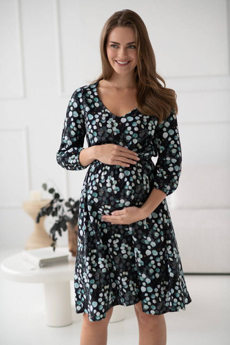 Sukienka ciążowa i do karmienia Lovely Dress Midi rękaw 3/4 Milk&Love w listki eukaliptusa