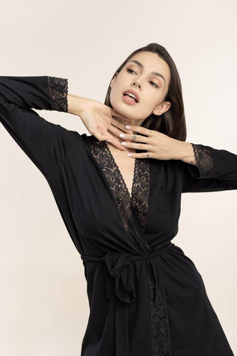 Szlafrok damski z koronką 45 Bonamera czarny 