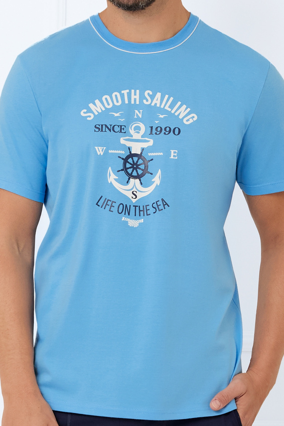 Piżama Męska krótki rękaw, spodenki Port Italian Fashion - niebieski