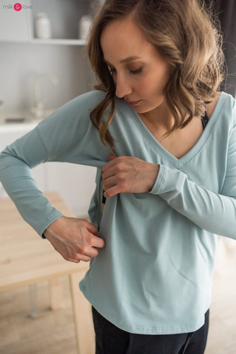Bluzka ciążowa i do karmienia z rękawem Two Ways Milk&Love miętowy