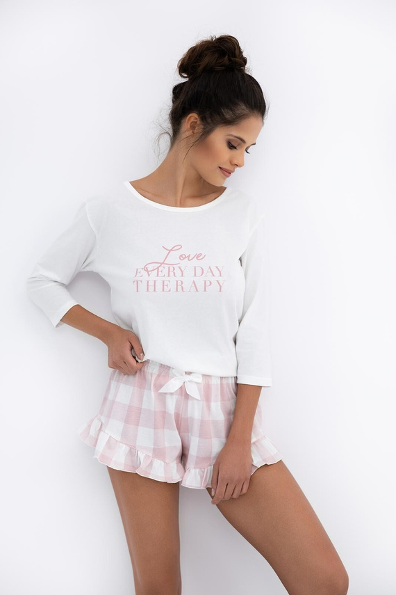 Piżama damska Emily Sensis – Bawełna | Koszulka 3/4 + krótkie spodenki w kratkę